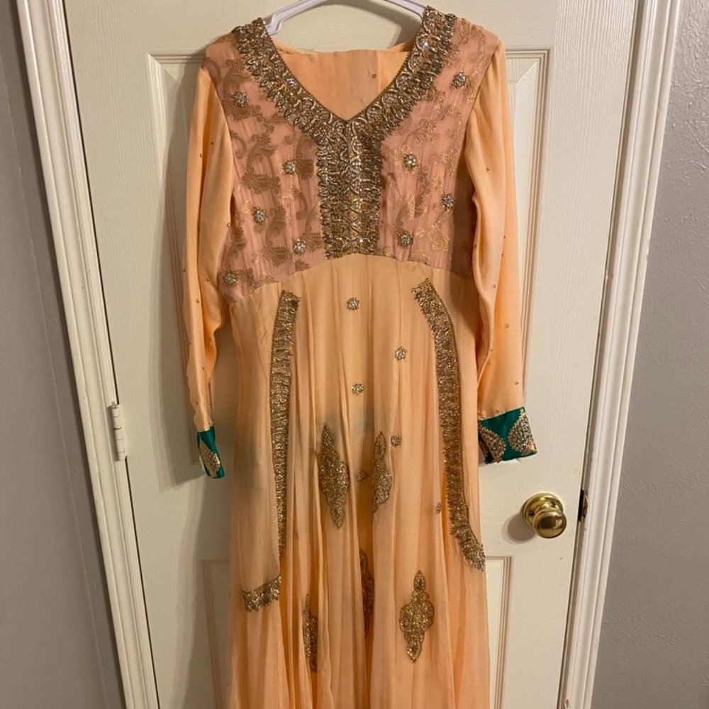 Brand New Peach and Green Shalwar Kameez